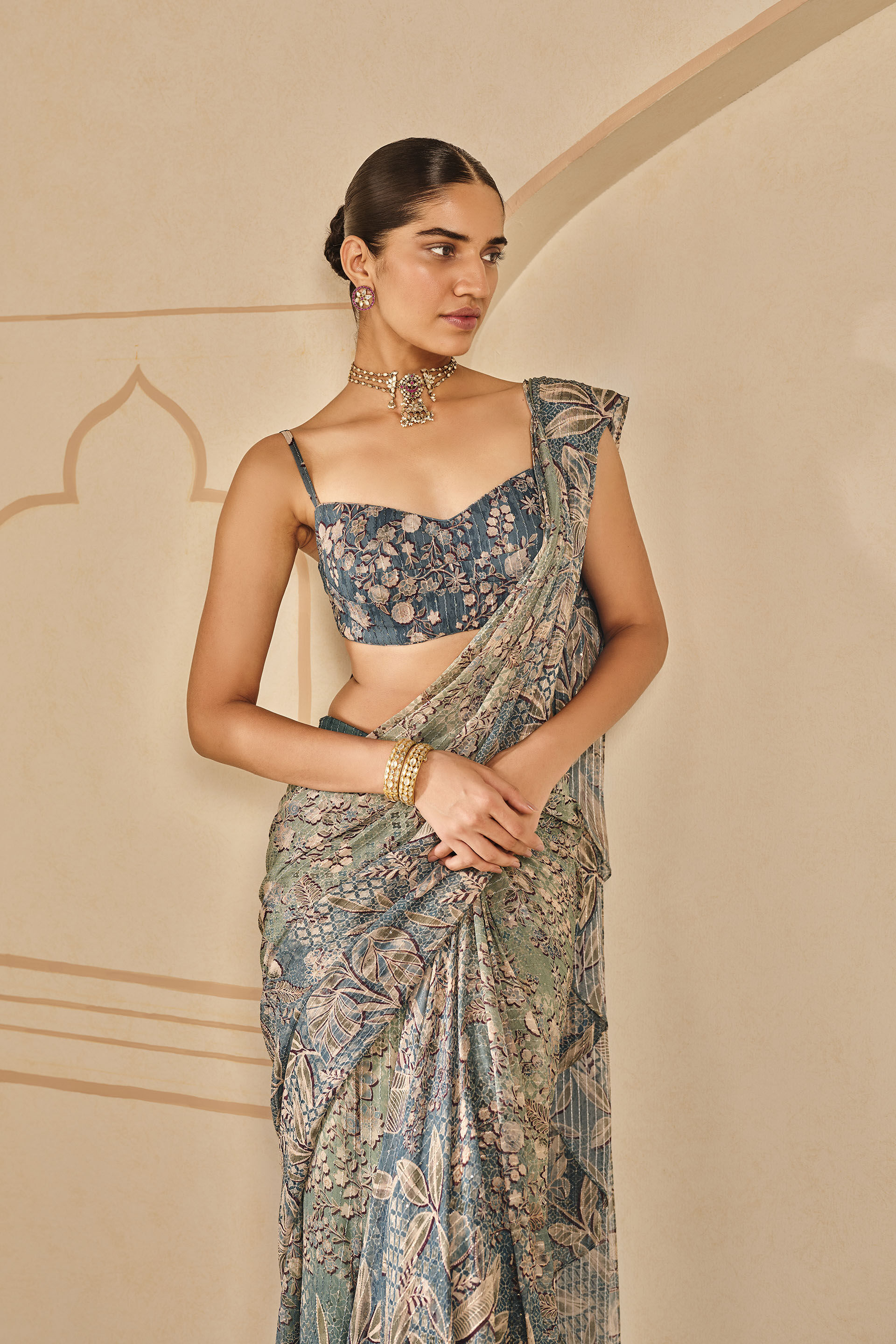 Turaya Printed Pre-draped Saree - Powder Blue, Powder Blue, image 5